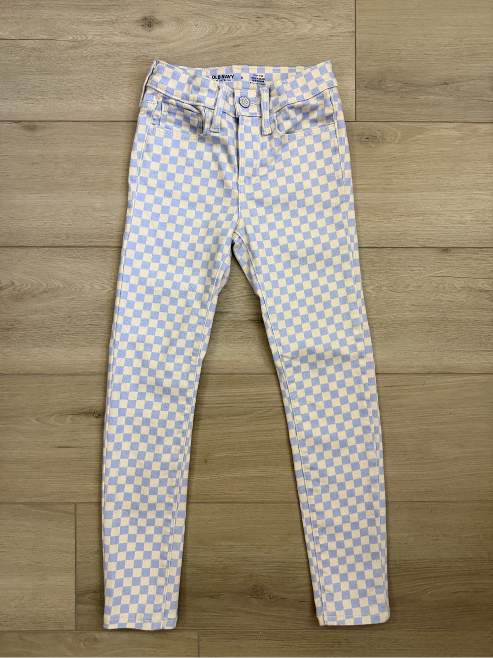 Old Navy Girls Size 8 High-Rise Rockstar Jeggings Checkered Blue White